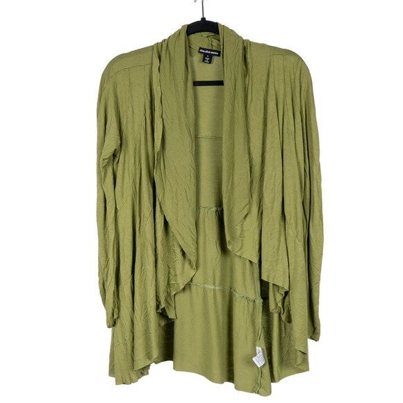 Cha Cha Vente Cardigan Sweater M Womens Green Waterfall Rayon Stretch Open - Picture 1 of 6